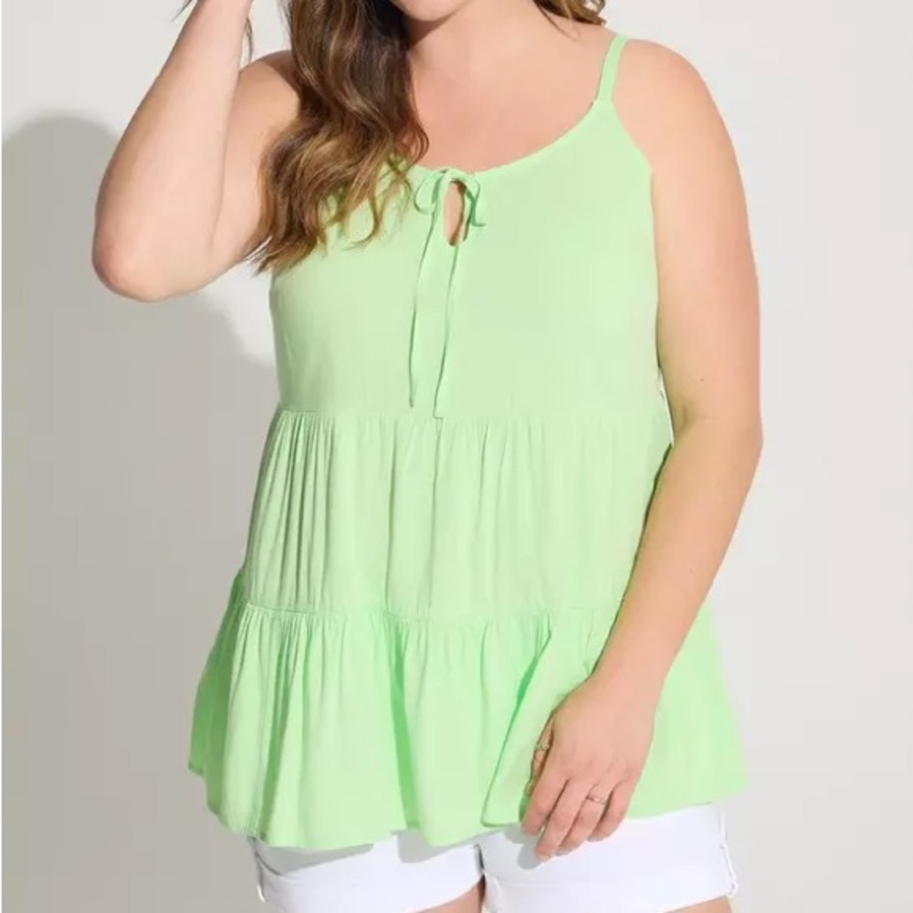 NWT Torrid 1X Rayon Slub Tiered Tie Front Cami Lime Green Plus Size